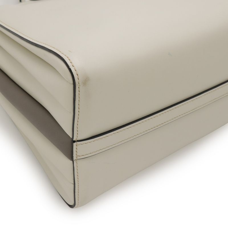 Prada Bibliotheque Tote Bag Shoulder Bag 2way City Calf Leather Talco Off White