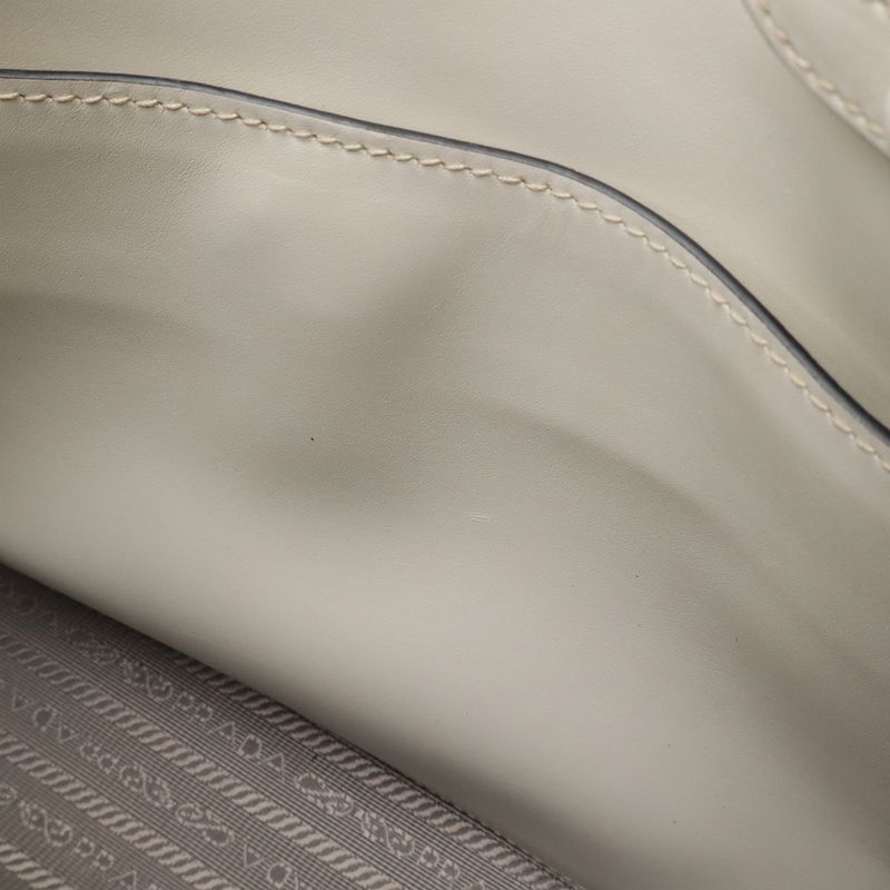Prada Bibliotheque Tote Bag Shoulder Bag 2way City Calf Leather Talco Off White