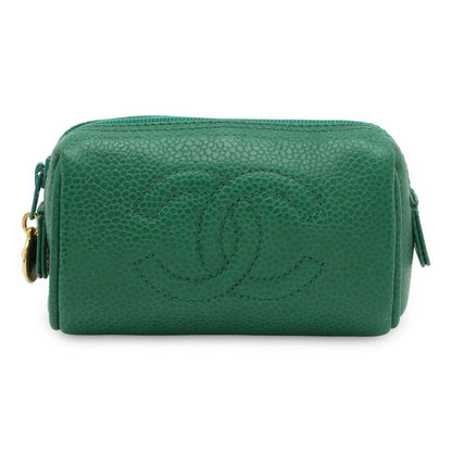 Chanel Coco Mark Mini Pouch Multi Pouch Small Pouch Caviar Skin Leather Green