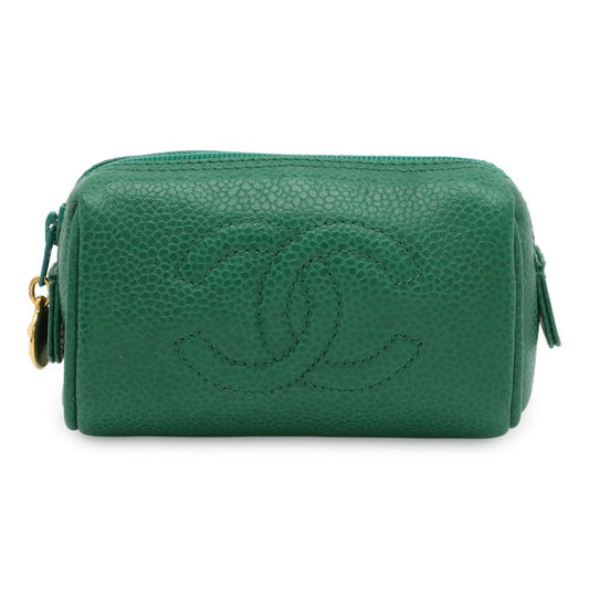 Chanel Coco Mark Mini Pouch Multi Pouch Small Pouch Caviar Skin Leather Green