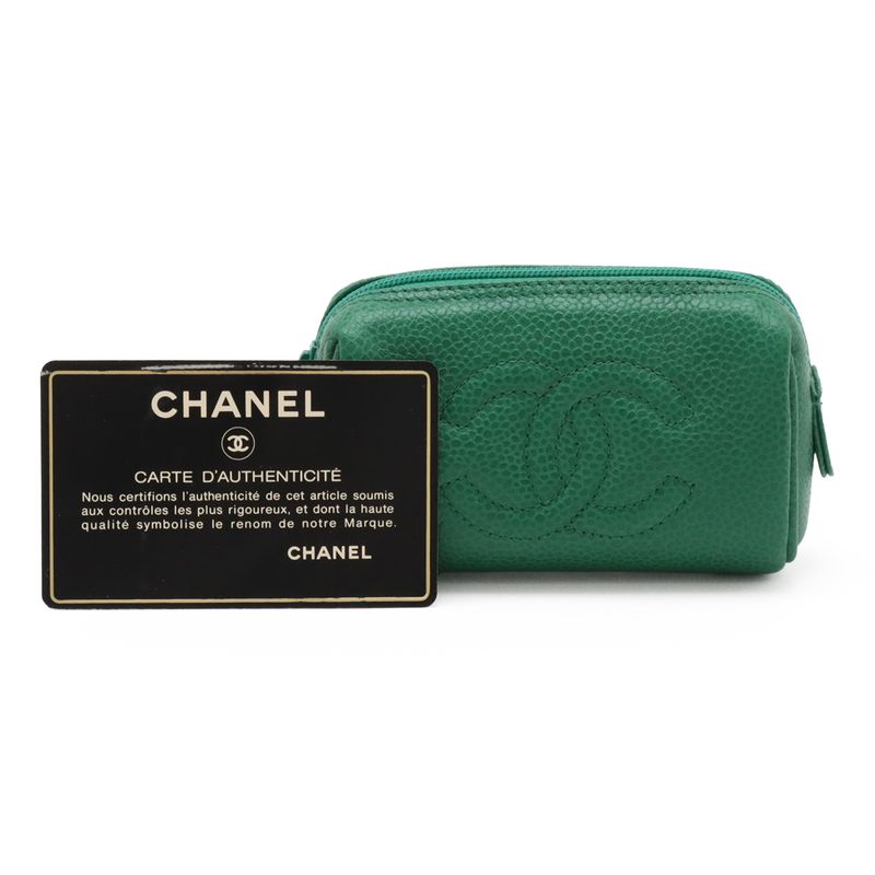 Chanel Coco Mark Mini Pouch Multi Pouch Small Pouch Caviar Skin Leather Green