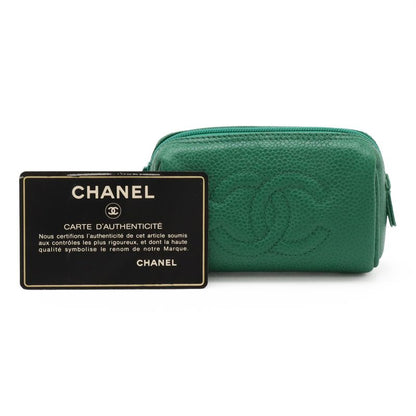Chanel Coco Mark Mini Pouch Multi Pouch Small Pouch Caviar Skin Leather Green