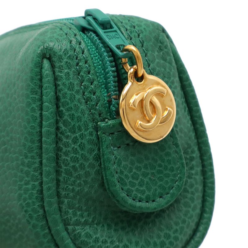 Chanel Coco Mark Mini Pouch Multi Pouch Small Pouch Caviar Skin Leather Green