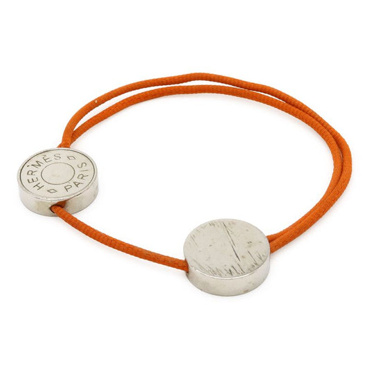 Hermes Serie Cord Bracelet Cotton Cord Orange Silver Hardware