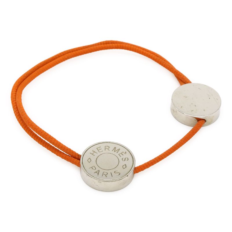 Hermes Serie Cord Bracelet Cotton Cord Orange Silver Hardware