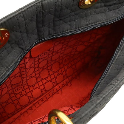Christian Dior Lady Dior Cannage Handbag Tote Bag Nylon Black Gold Hardware