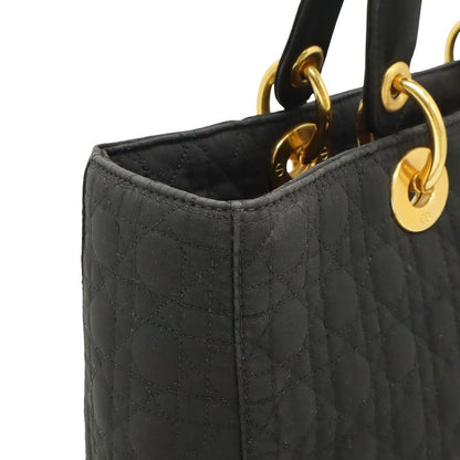 Christian Dior Lady Dior Cannage Handbag Tote Bag Nylon Black Gold Hardware
