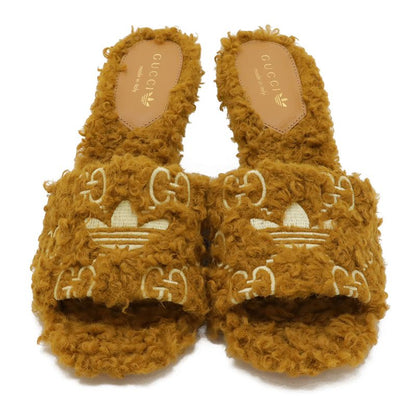 Gucci Adidas Collaboration GG Trefoil Logo Mules Sandals Mustard Fabric #37