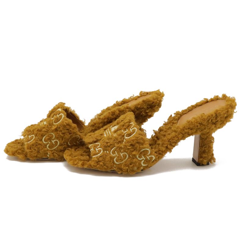 Gucci Adidas Collaboration GG Trefoil Logo Mules Sandals Mustard Fabric #37