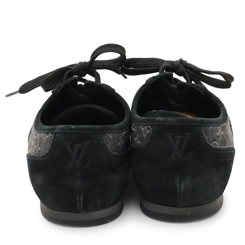 Louis Vuitton Monogram Denim Low Cut Sneakers Shoes Suede Black #6 1 2 Size