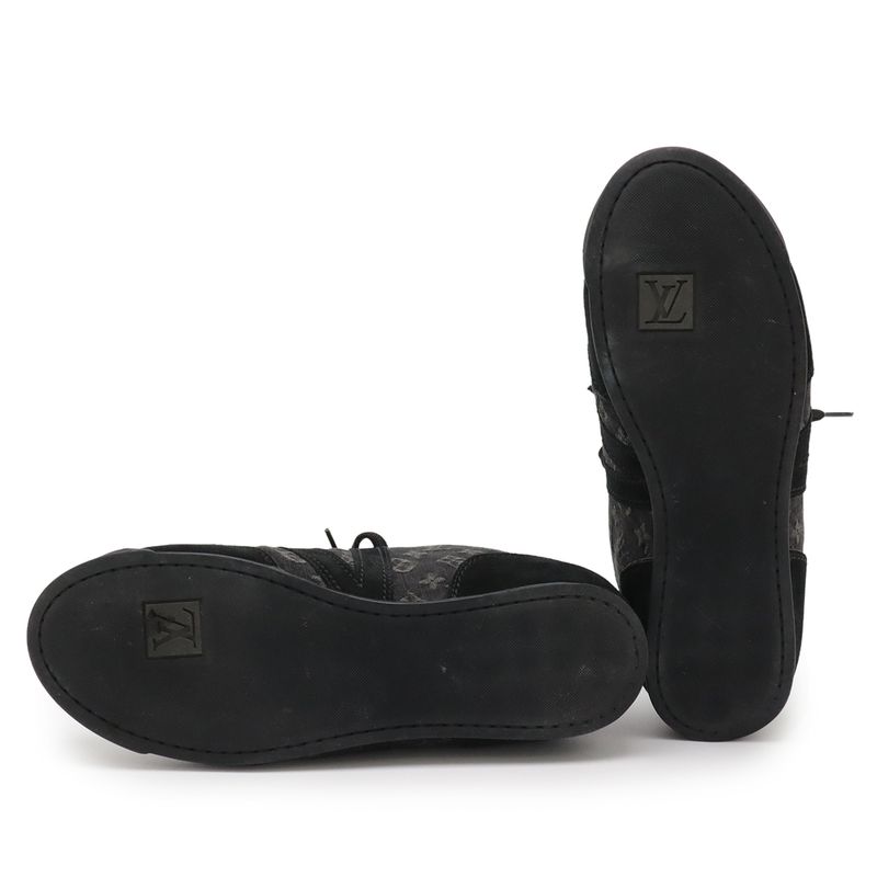 Louis Vuitton Monogram Denim Low Cut Sneakers Shoes Suede Black #6 1 2 Size