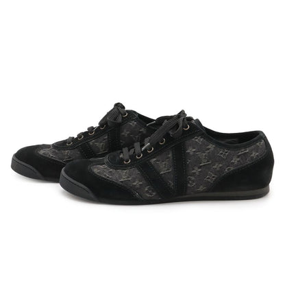 Louis Vuitton Monogram Denim Low Cut Sneakers Shoes Suede Black #6 1 2 Size