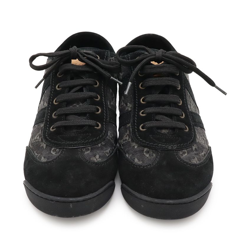 Louis Vuitton Monogram Denim Low Cut Sneakers Shoes Suede Black #6 1 2 Size