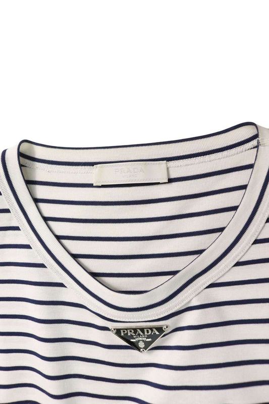 Prada Ujn824 S222 111l Triangle Logo Plate Striped T-Shirt Men's Xxxl