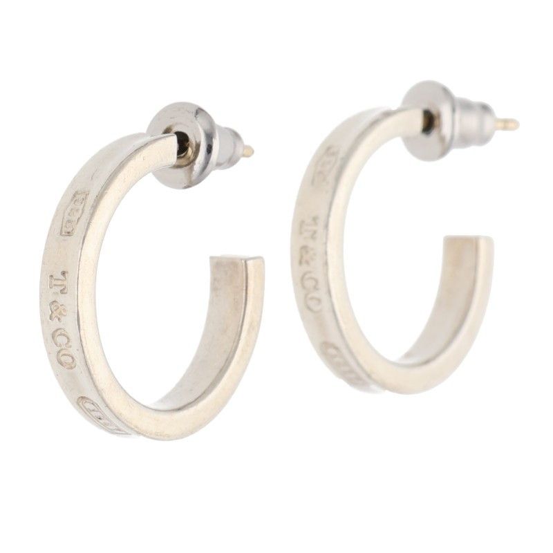 Tiffany & Co 1837 Narrow Silver Hoop Earrings Men's