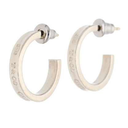 Tiffany & Co 1837 Narrow Silver Hoop Earrings Men's