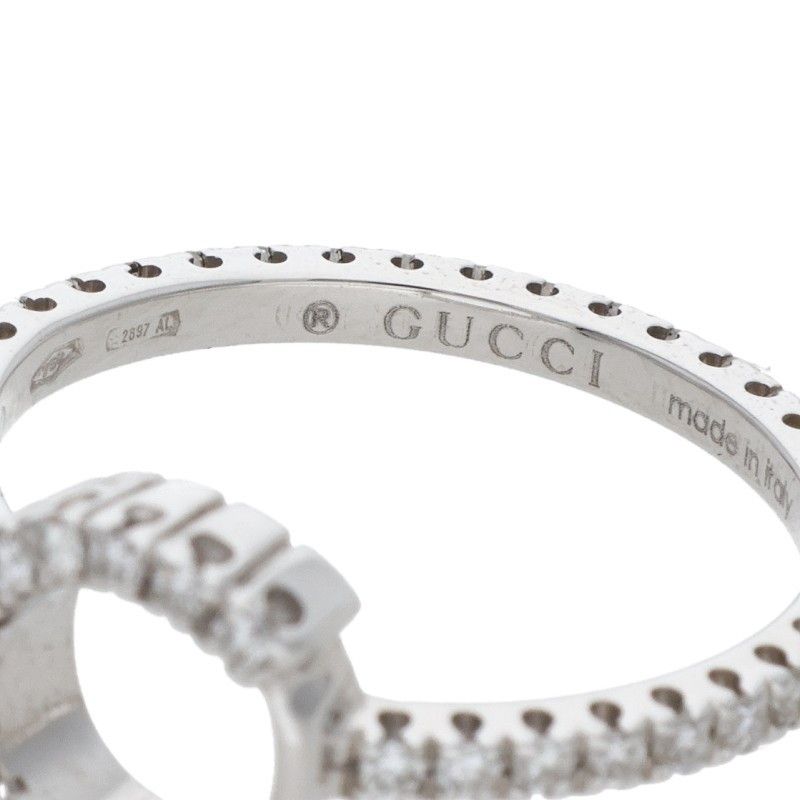 Gucci 18k White Gold Diamond Alphabet Ring Men's Size 10