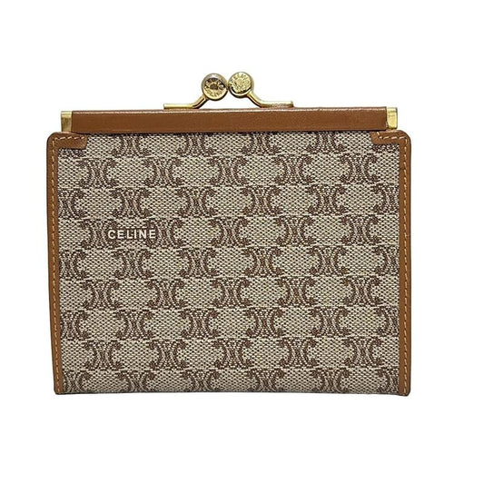 Celine Coin Case Macadam Pattern Beige and Brown Clasp Leather