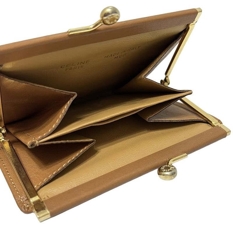 Celine Coin Case Macadam Pattern Beige and Brown Clasp Leather