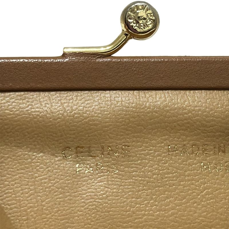 Celine Coin Case Macadam Pattern Beige and Brown Clasp Leather