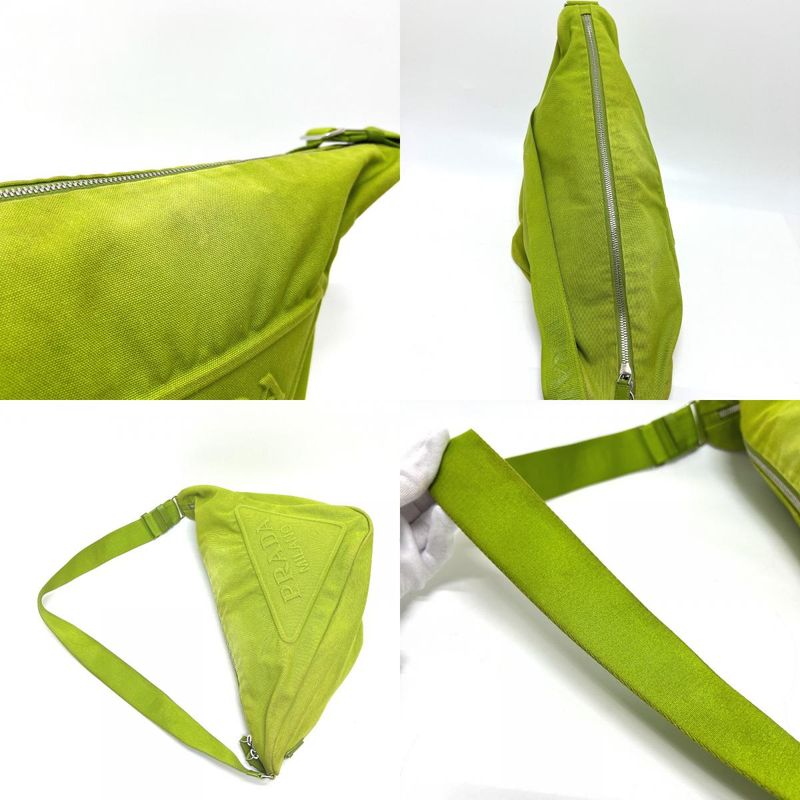 Prada Shoulder Bag Embossed Logo Triangle 2vy007 Canvas Green