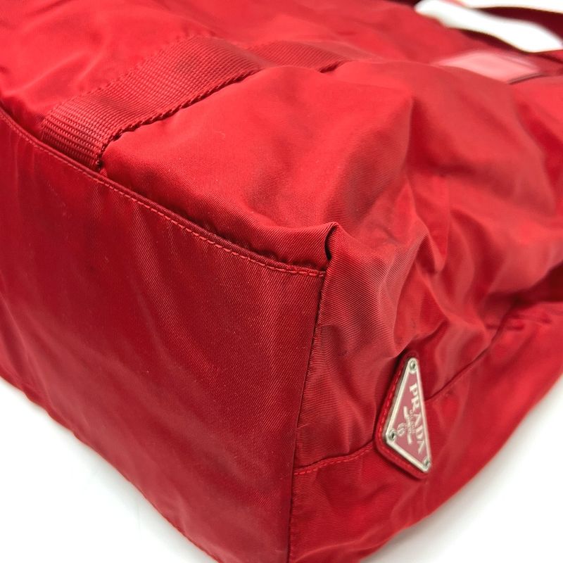 Prada Tote Bag Triangle Plate Nylon Red