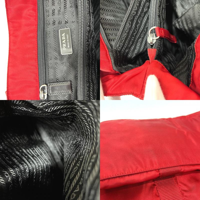Prada Tote Bag Triangle Plate Nylon Red