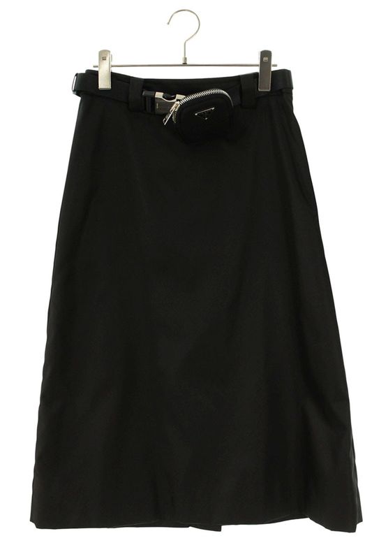 Prada 21y844 Re-Nylon Back Slit Skirt with Triangle Plate Belt Women 38