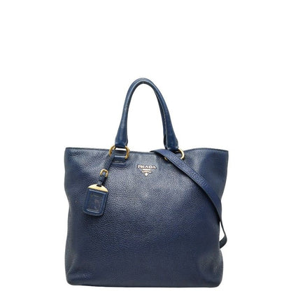 Prada Logo Hardware Tote Shoulder Bag 2way Blue Leather Women's Prada