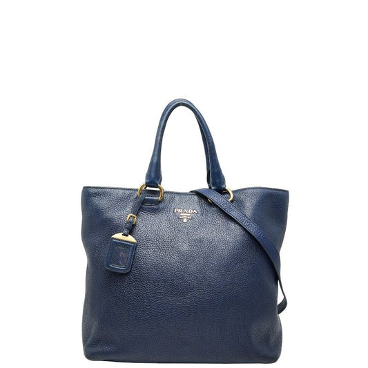Prada Logo Hardware Tote Shoulder Bag 2way Blue Leather Women's Prada