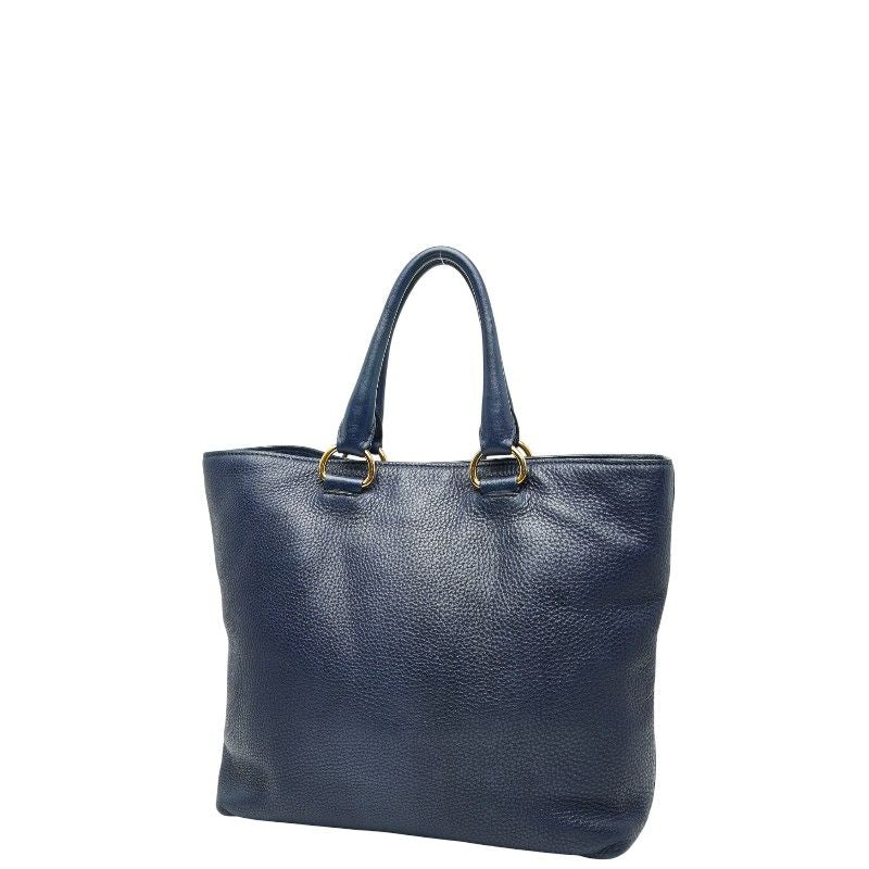 Prada Logo Hardware Tote Shoulder Bag 2way Blue Leather Women's Prada