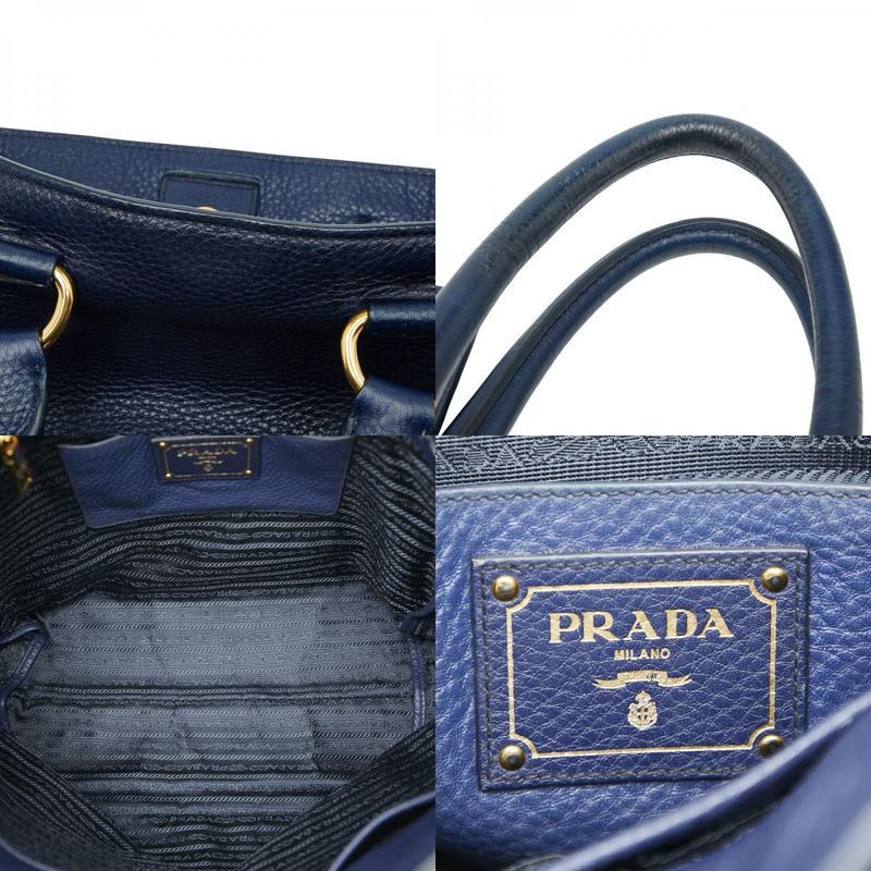 Prada Logo Hardware Tote Shoulder Bag 2way Blue Leather Women's Prada