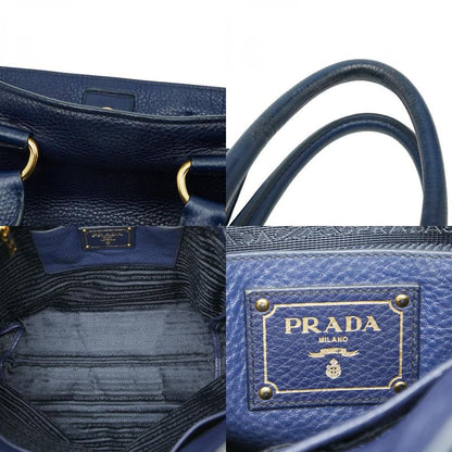 Prada Logo Hardware Tote Shoulder Bag 2way Blue Leather Women's Prada