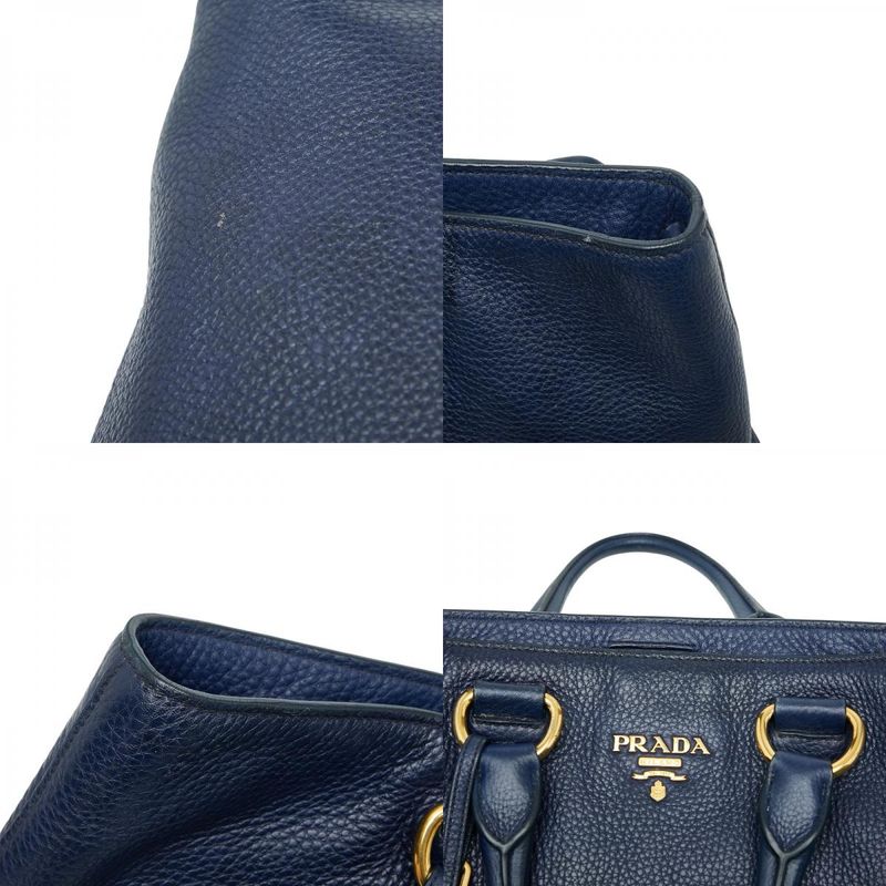 Prada Logo Hardware Tote Shoulder Bag 2way Blue Leather Women's Prada
