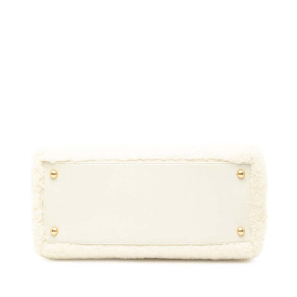 Chanel Coco Mark Handbag Shoulder Bag 2way White Boa Leather Women Chanel