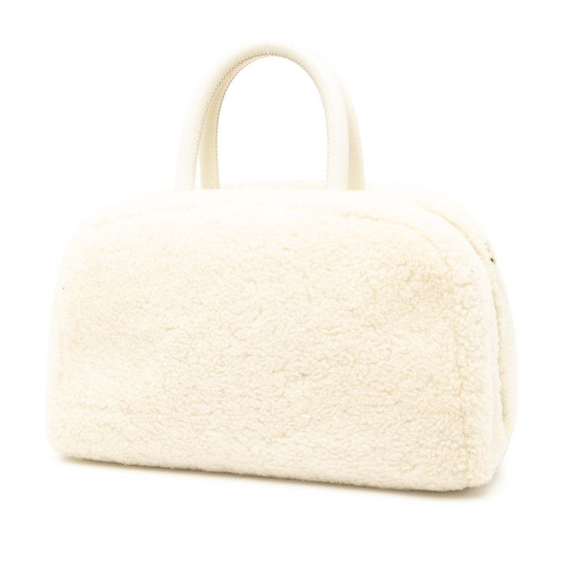 Chanel Coco Mark Handbag Shoulder Bag 2way White Boa Leather Women Chanel