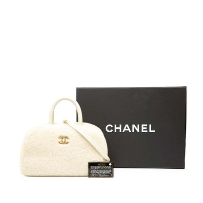 Chanel Coco Mark Handbag Shoulder Bag 2way White Boa Leather Women Chanel