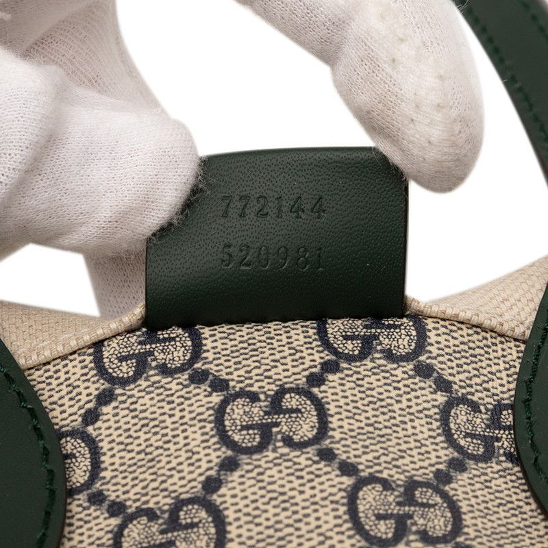 Gucci Logo Print Mini Tote Shoulder Bag 2way 772144 Beige Green Canvas Leather