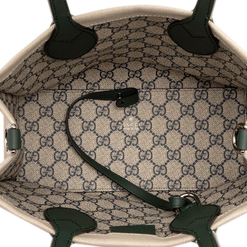 Gucci Logo Print Mini Tote Shoulder Bag 2way 772144 Beige Green Canvas Leather