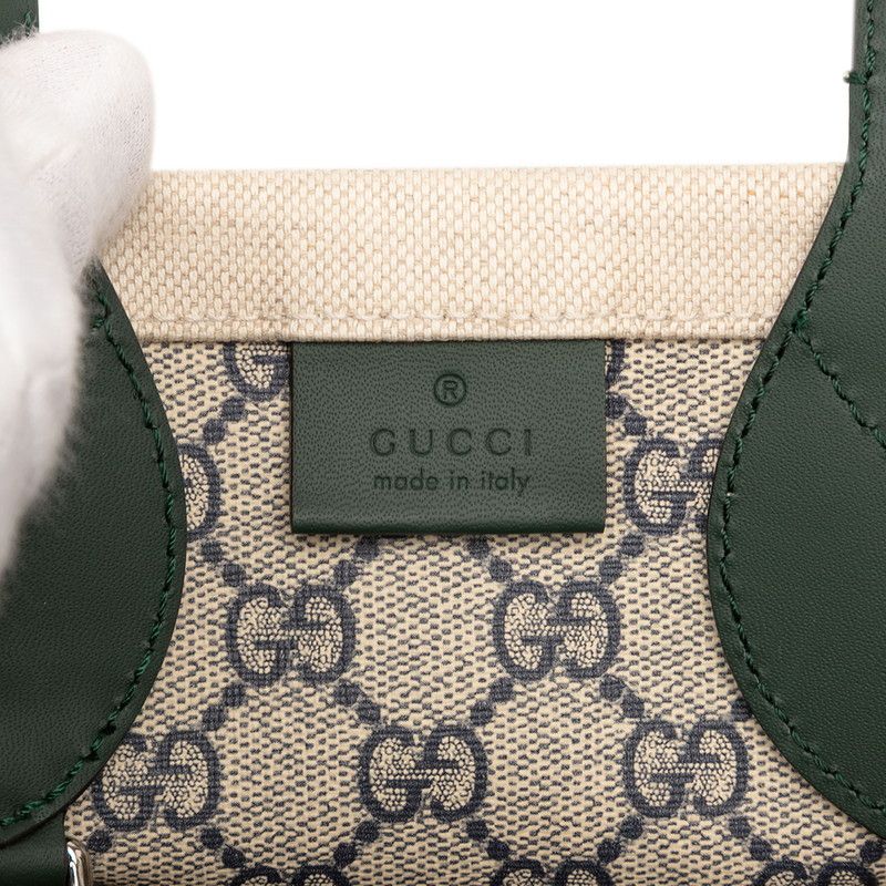 Gucci Logo Print Mini Tote Shoulder Bag 2way 772144 Beige Green Canvas Leather