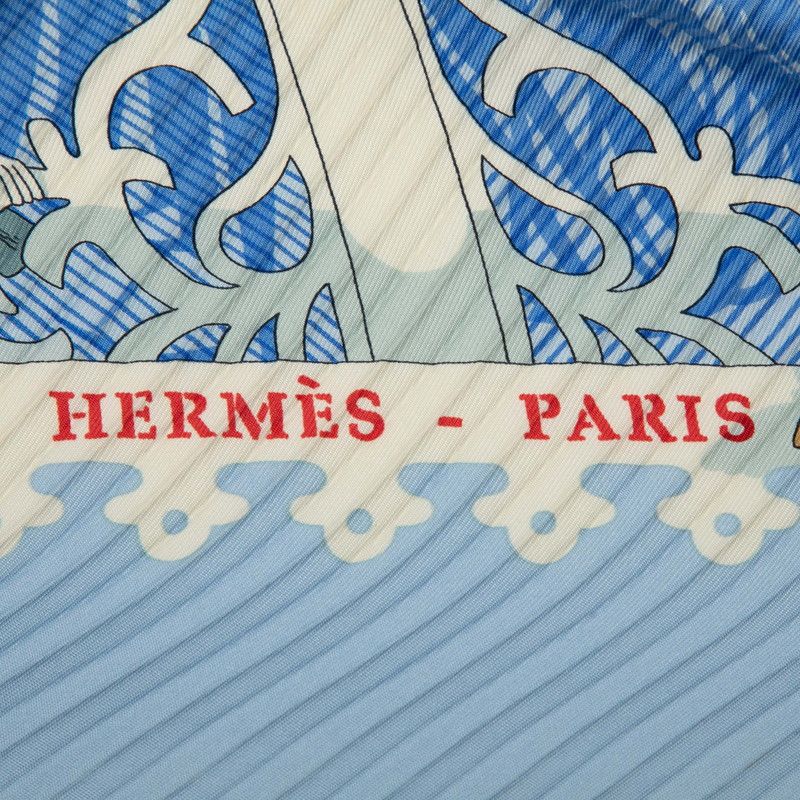 Hermes Pleated Carr Varangues Veranda Blue Multicolor Silk Women Hermes