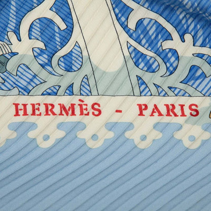 Hermes Pleated Carr Varangues Veranda Blue Multicolor Silk Women Hermes