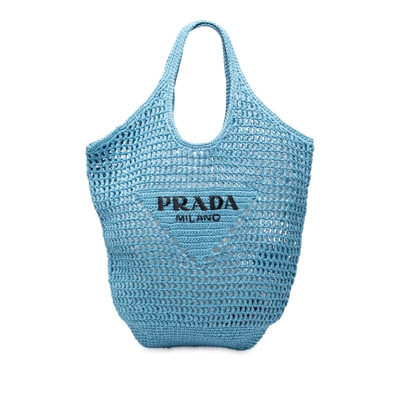Prada Crochet Handbag Tote Bag 1bg424 Light Blue Raffia Women Prada