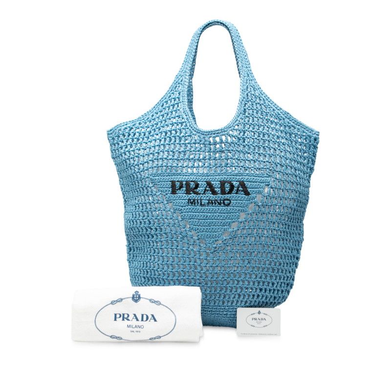 Prada Crochet Handbag Tote Bag 1bg424 Light Blue Raffia Women Prada