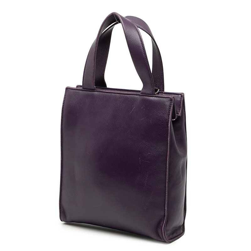 Prada Triangle Logo Plate Tote Shoulder Bag 2way 1bg418 Purple Leather Women