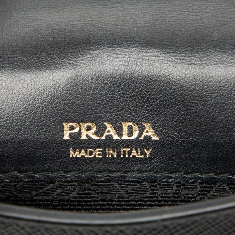 Prada Triangle Logo Plate Chain Phone Pouch 1bp050 Black Saffiano Leather Women