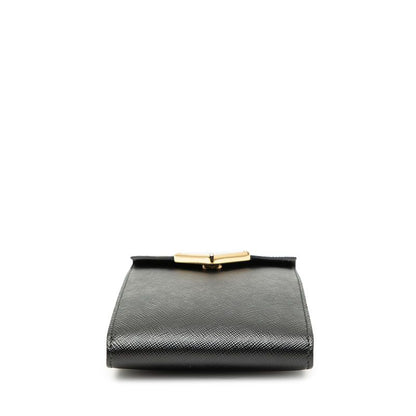 Prada Triangle Logo Plate Chain Phone Pouch 1bp050 Black Saffiano Leather Women