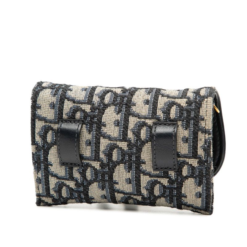 Dior Trotter Saddle Nano Pouch Chain Pochette Shoulder Bag Navy Beige Canvas