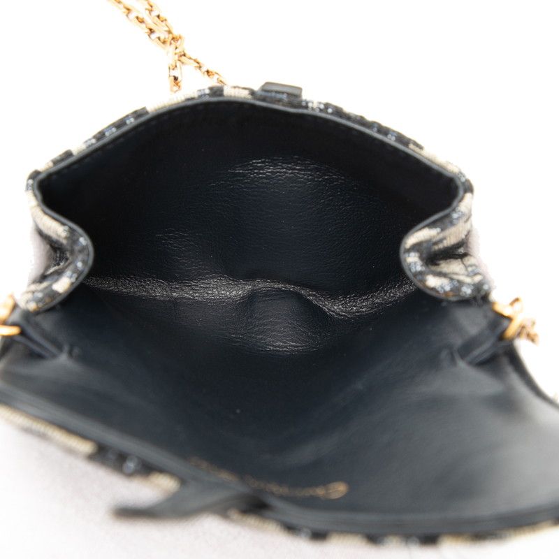 Dior Trotter Saddle Nano Pouch Chain Pochette Shoulder Bag Navy Beige Canvas