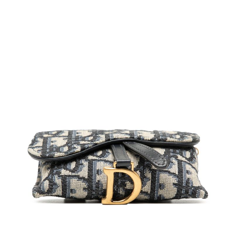 Dior Trotter Saddle Nano Pouch Chain Pochette Shoulder Bag Navy Beige Canvas